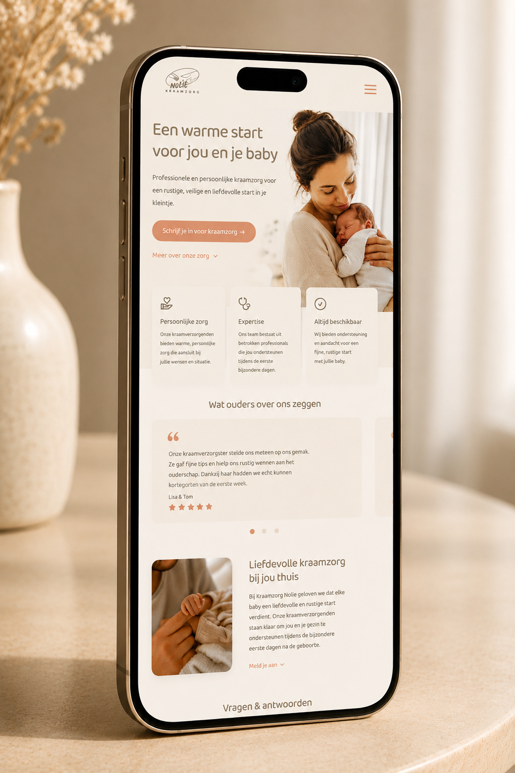 Mobiele ontwerpen voor Kraamzorg Nolie